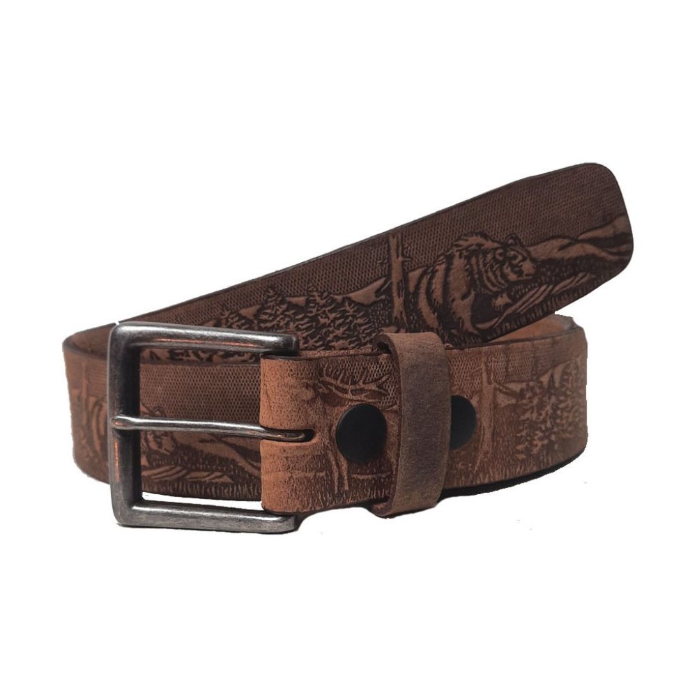 GENUINE COWHIDE LEATHER FOREST EMBOSSED BELT 40MM BROWN #1040